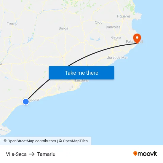 Vila-Seca to Tamariu map