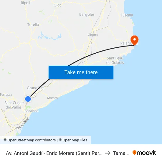 Av. Antoni Gaudí - Enric Morera (Sentit Parets) to Tamariu map