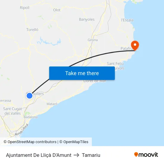 Ajuntament De Lliçà D'Amunt to Tamariu map