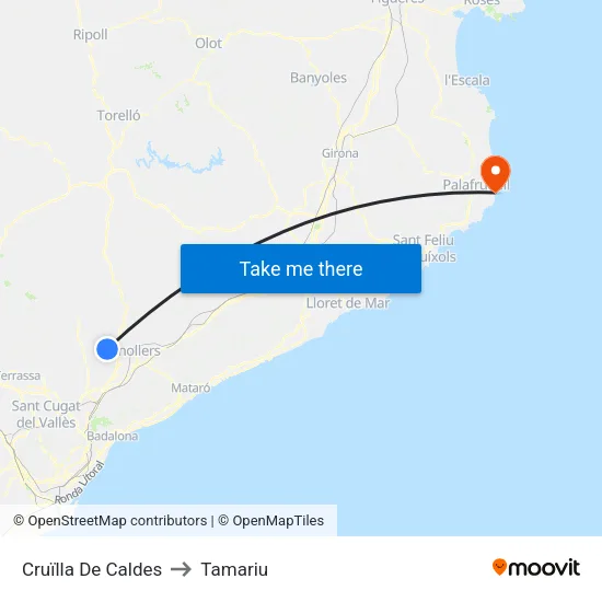 Cruïlla De Caldes to Tamariu map