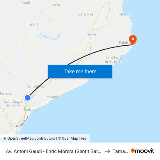 Av. Antoni Gaudí - Enric Morera (Sentit Barcelona) to Tamariu map