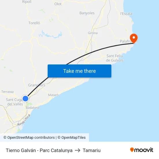 Tierno Galván - Parc Catalunya to Tamariu map