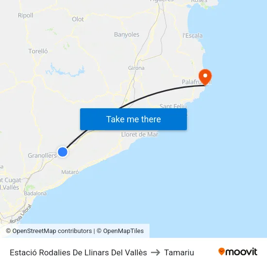 Estació Rodalies De Llinars Del Vallès to Tamariu map