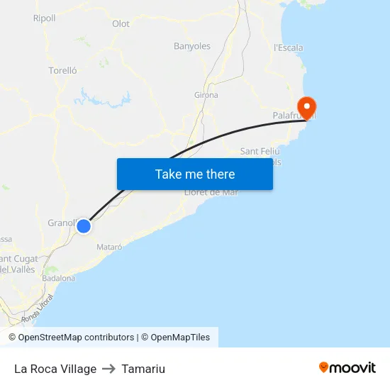 La Roca Village to Tamariu map