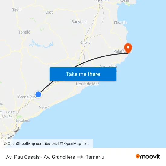Av. Pau Casals - Av. Granollers to Tamariu map