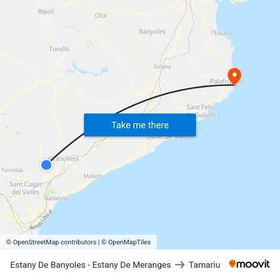 Estany De Banyoles - Estany De Meranges to Tamariu map