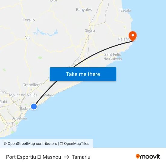 Port Esportiu El Masnou to Tamariu map