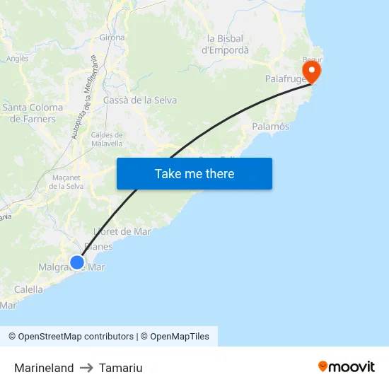 Marineland to Tamariu map