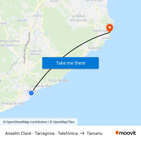 Anselm Clavé - Tarragona - Telefónica to Tamariu map