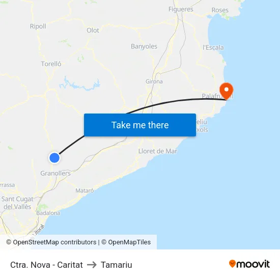 Ctra. Nova - Caritat to Tamariu map