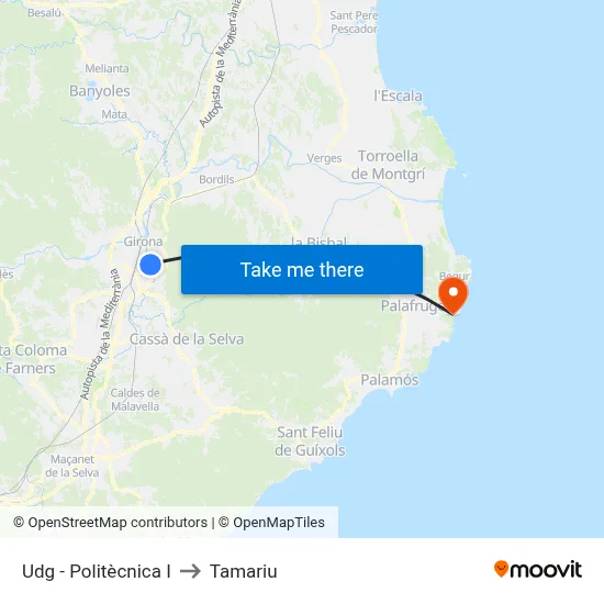 Udg - Politècnica I to Tamariu map