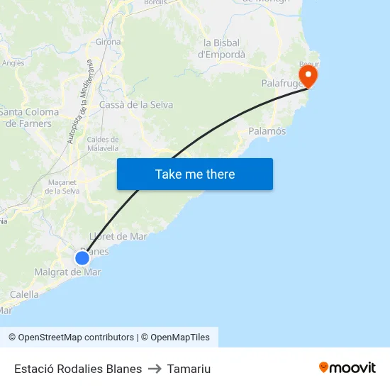 Estació Rodalies Blanes to Tamariu map