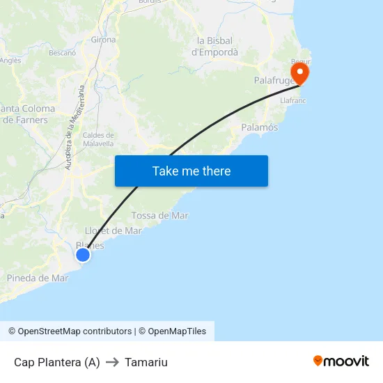 Cap Plantera (A) to Tamariu map