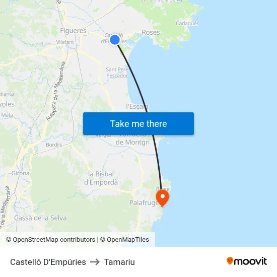 Castelló D'Empúries to Tamariu map