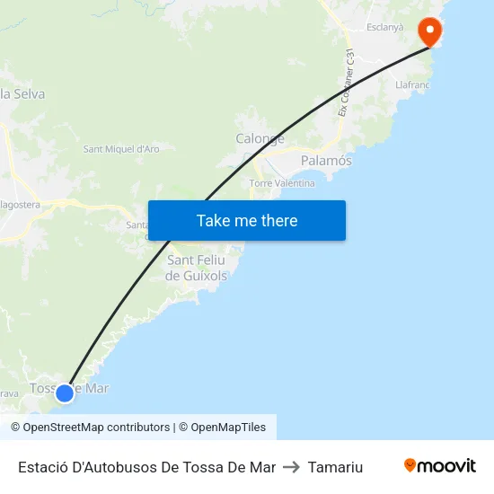 Estació D'Autobusos De Tossa De Mar to Tamariu map
