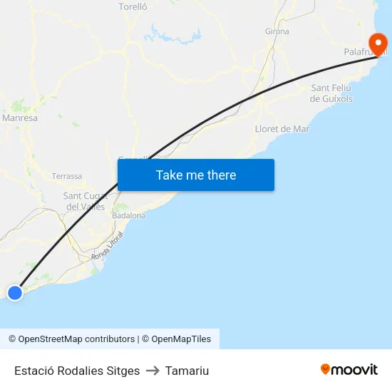 Estació Rodalies Sitges to Tamariu map