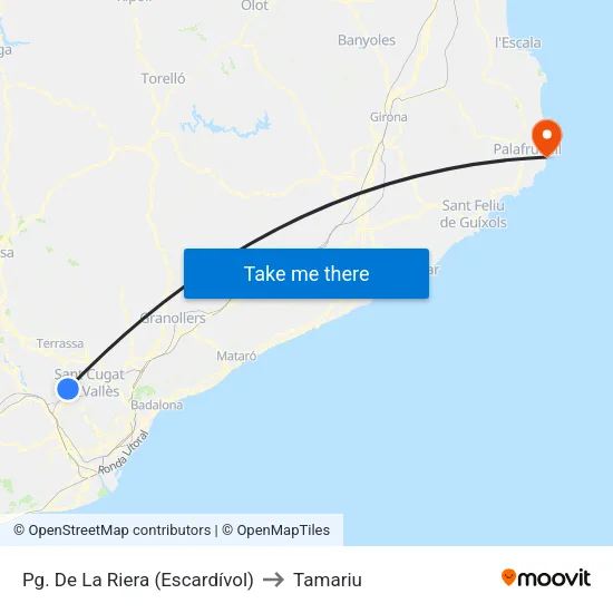 Pg. De La Riera (Escardívol) to Tamariu map