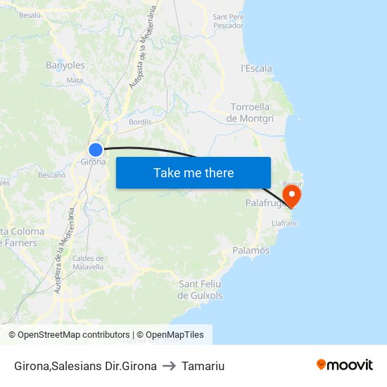 Girona,Salesians Dir.Girona to Tamariu map