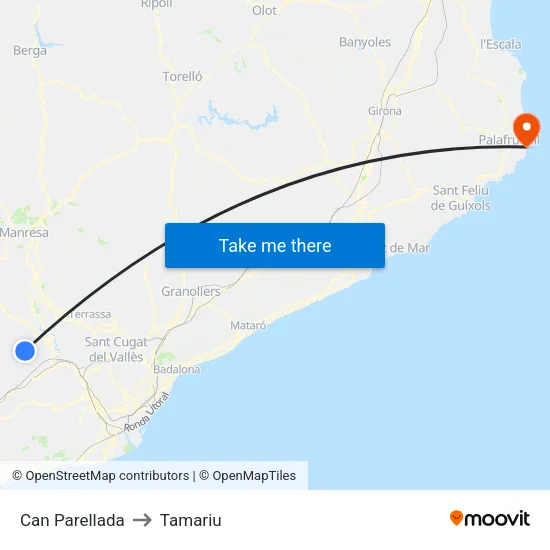 Can Parellada to Tamariu map
