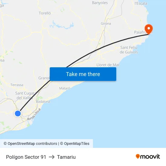 Polígon Sector 91 to Tamariu map