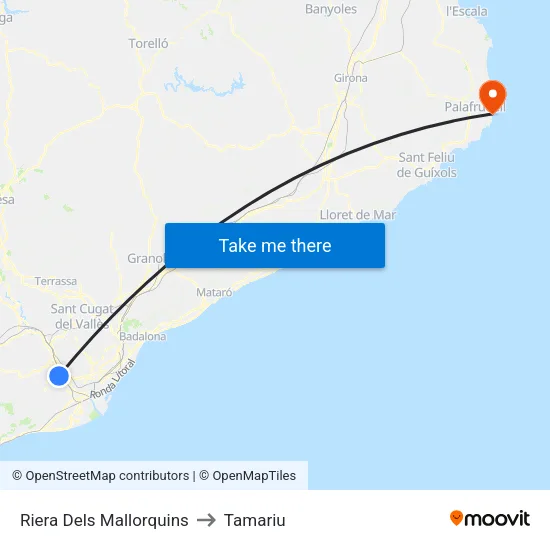 Riera Dels Mallorquins to Tamariu map