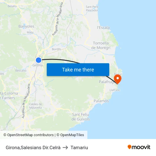 Girona,Salesians Dir.Celrà to Tamariu map