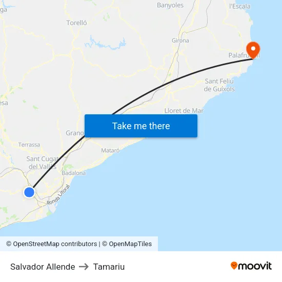 Salvador Allende to Tamariu map