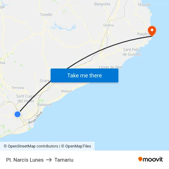 Pl. Narcís Lunes to Tamariu map