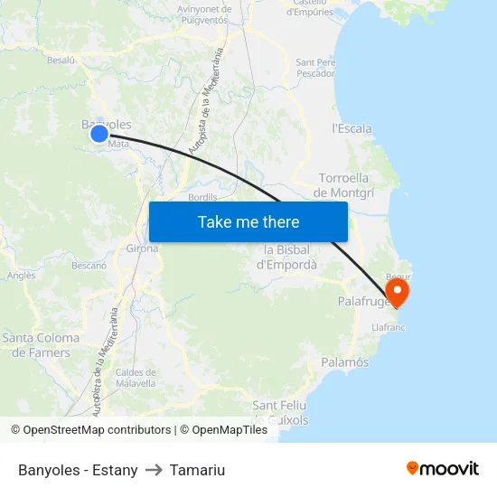 Banyoles - Estany to Tamariu map