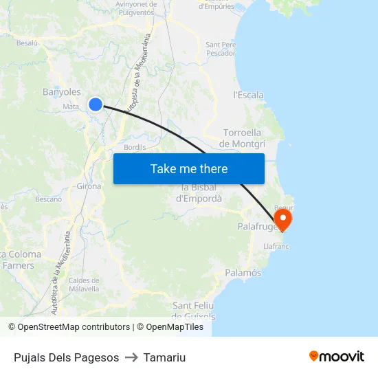 Pujals Dels Pagesos to Tamariu map