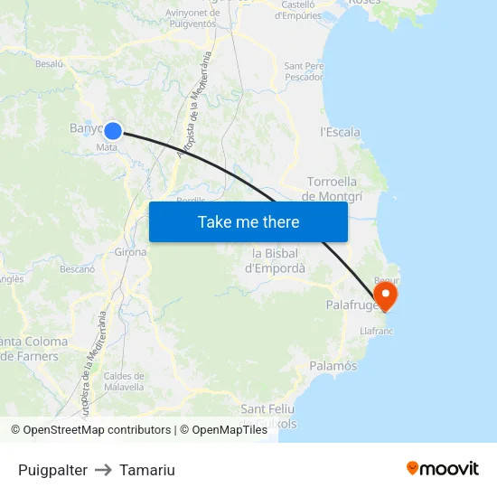 Puigpalter to Tamariu map