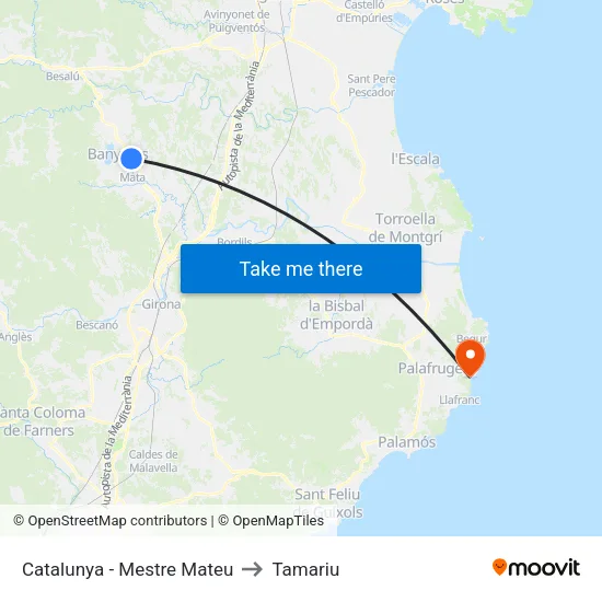 Catalunya - Mestre Mateu to Tamariu map