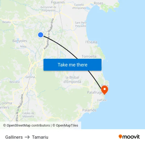 Galliners to Tamariu map