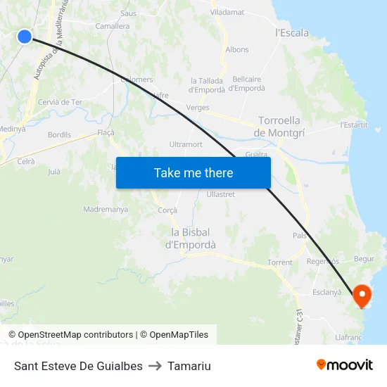 Sant Esteve De Guialbes to Tamariu map