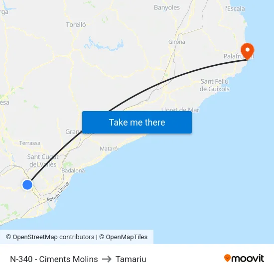 N-340 - Ciments Molins to Tamariu map