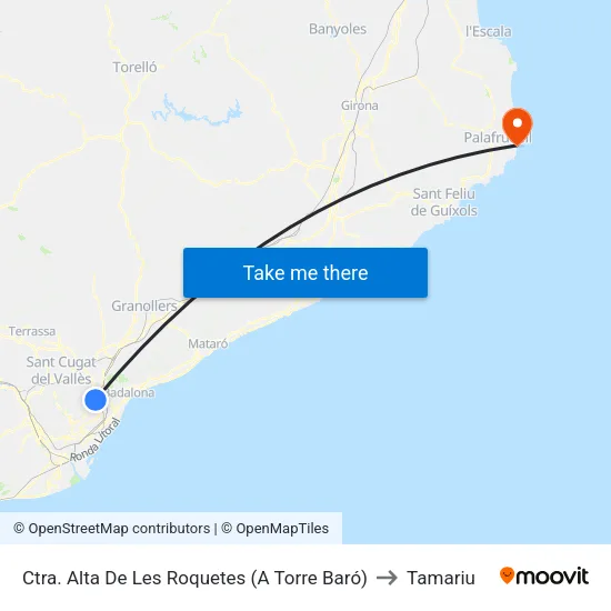 Ctra. Alta De Les Roquetes (A Torre Baró) to Tamariu map