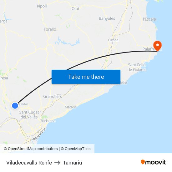 Viladecavalls Renfe to Tamariu map