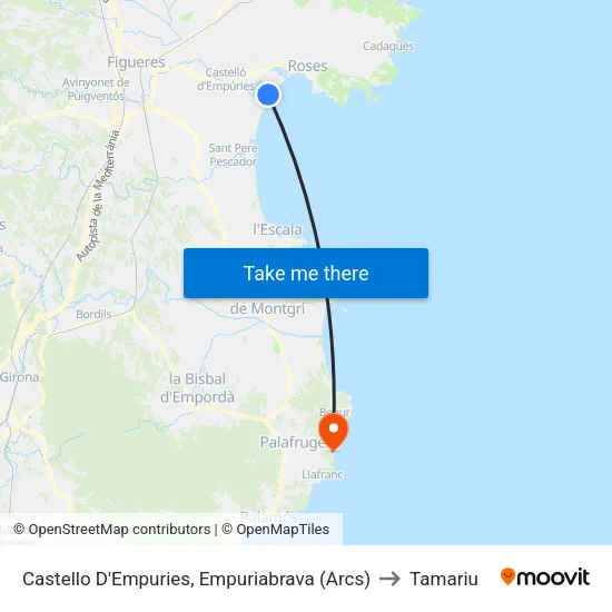 Castello D'Empuries, Empuriabrava (Arcs) to Tamariu map