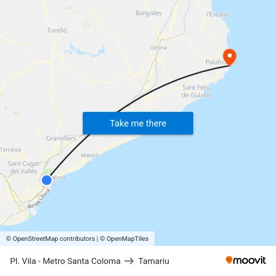 Pl. Vila - Metro Santa Coloma to Tamariu map