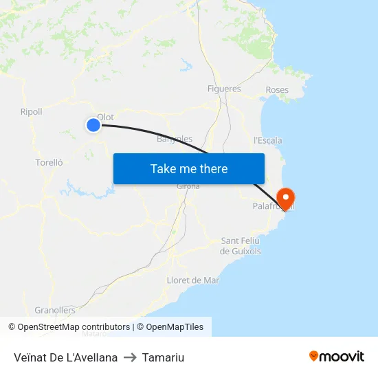 Veïnat De L'Avellana to Tamariu map