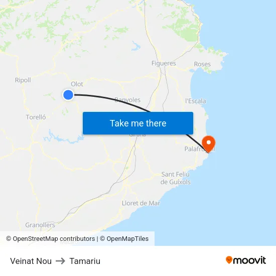 Veinat Nou to Tamariu map