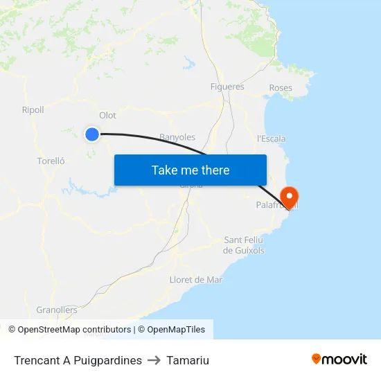 Trencant A Puigpardines to Tamariu map