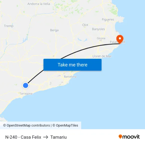N-240 - Casa Felix to Tamariu map