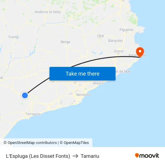 L'Espluga (Les Disset Fonts) to Tamariu map