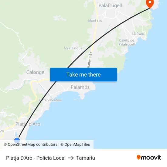 Platja D'Aro - Policia Local to Tamariu map