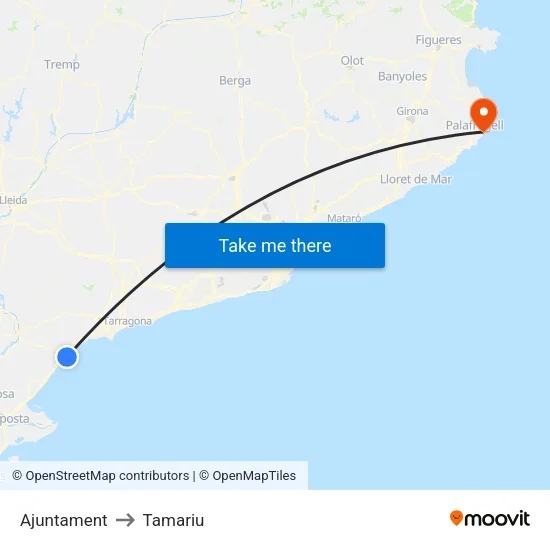 Ajuntament to Tamariu map