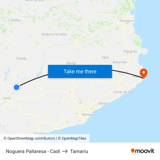 Noguera Pallaresa - Cadí to Tamariu map