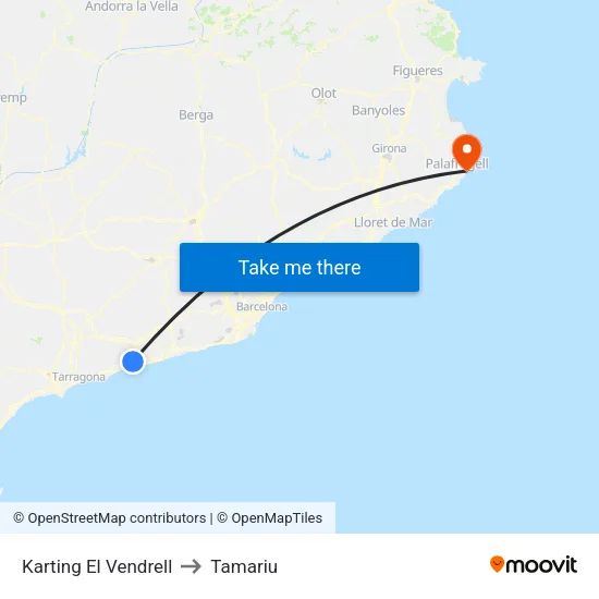Karting Vendrell to Tamariu map