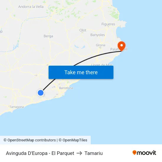 Avinguda D'Europa - El Parquet to Tamariu map