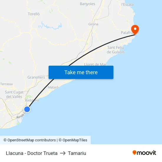 Llacuna - Doctor Trueta to Tamariu map